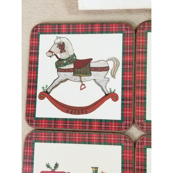 Christmas Pimpernel Coasters Tartan Holiday w/ Box Made England x6 Vtg - Picture 3 of 15